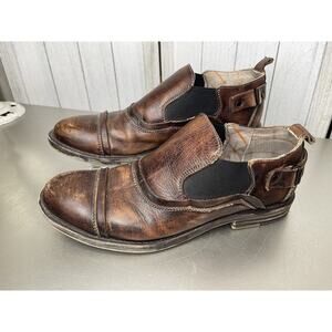 Bed Stu Mens Distressed Brown Leather Shoes Rustic Slip On Buckle Accent Sz 9.5